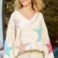 POL V-Neck Long Sleeve Star Fringe Sweater - DAVERRI FASHIONS