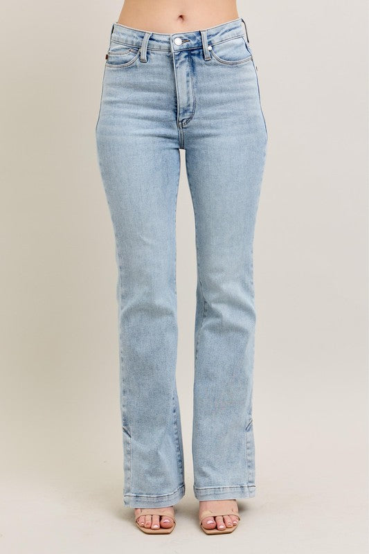 Judy Blue Tummy Control Vintage Wash Side Slit Slim Boot Jeans Light Jeans