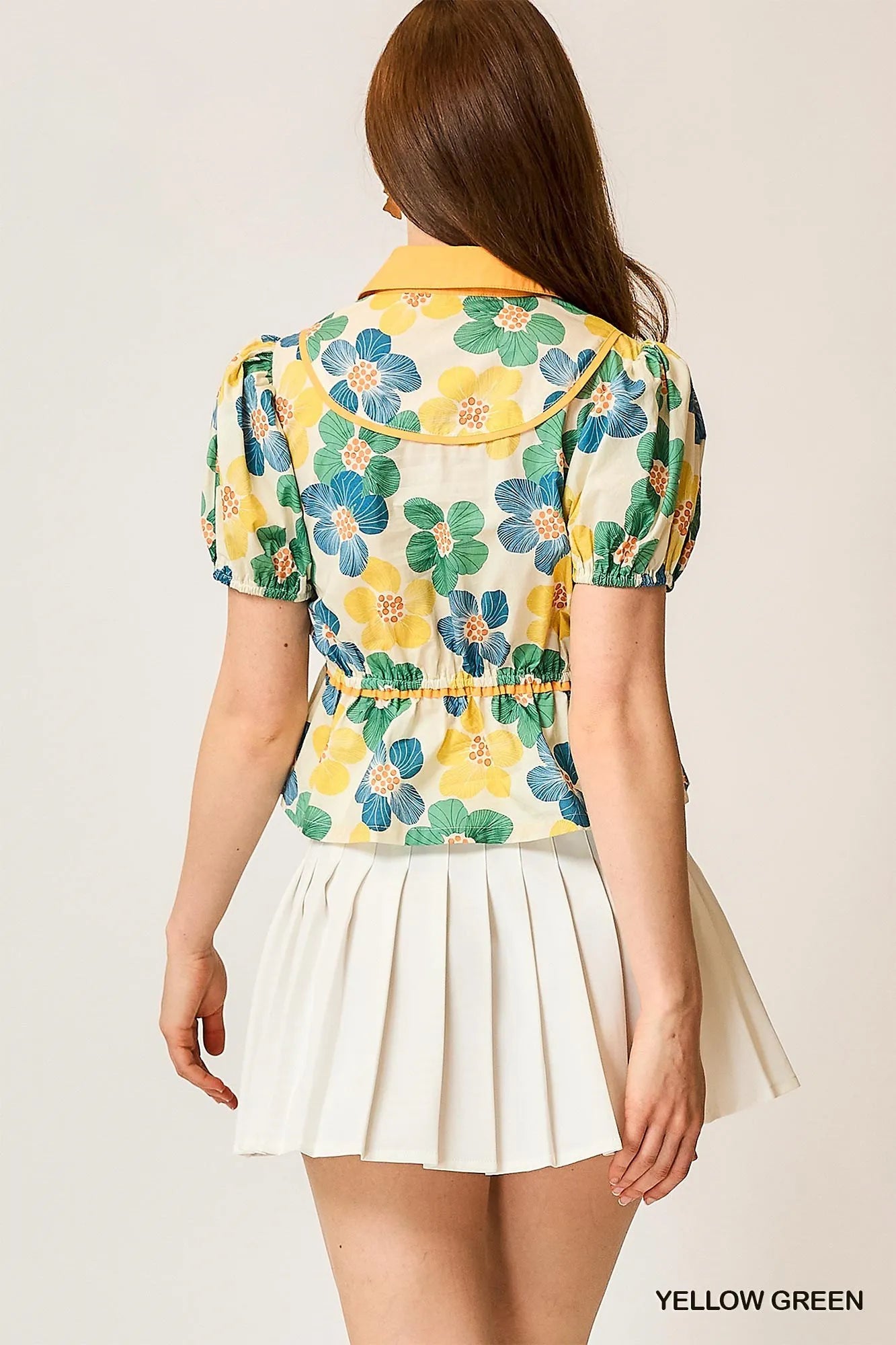 Umgee Floral Print Puff Sleeve Cropped Blouse | Daverri Fashions