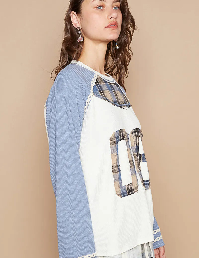 POL Plaid Number 06 Raglan Sleeve T-Shirt | T-Shirts Daverri Fashions
