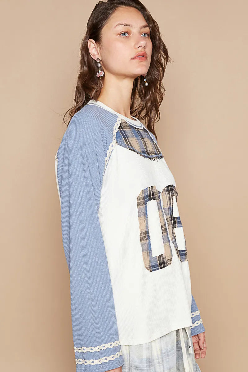 POL Plaid Number 06 Raglan Sleeve T-Shirt T-Shirts