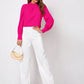 Vibrant fuchsia Ruched Mock Neck Long Sleeve Blouse