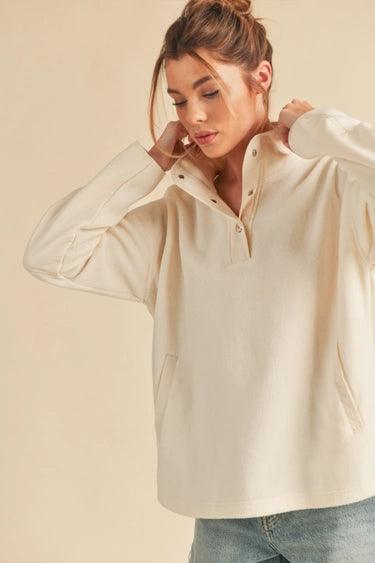 Aemi+Co White Half Snap Lightweight Pullover Tops