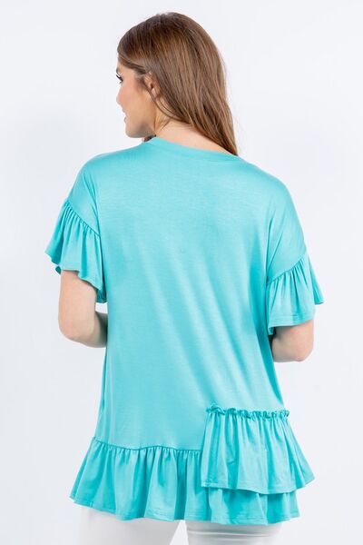 Celeste Ruffle Detail Asymmetrical Top Tops