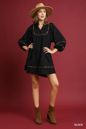 Umgee Full Size Textured Babydoll Dress with Leopard Trim Plus Size | Daverri Fashions