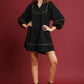 Umgee Full Size Textured Babydoll Dress with Leopard Trim Plus Size