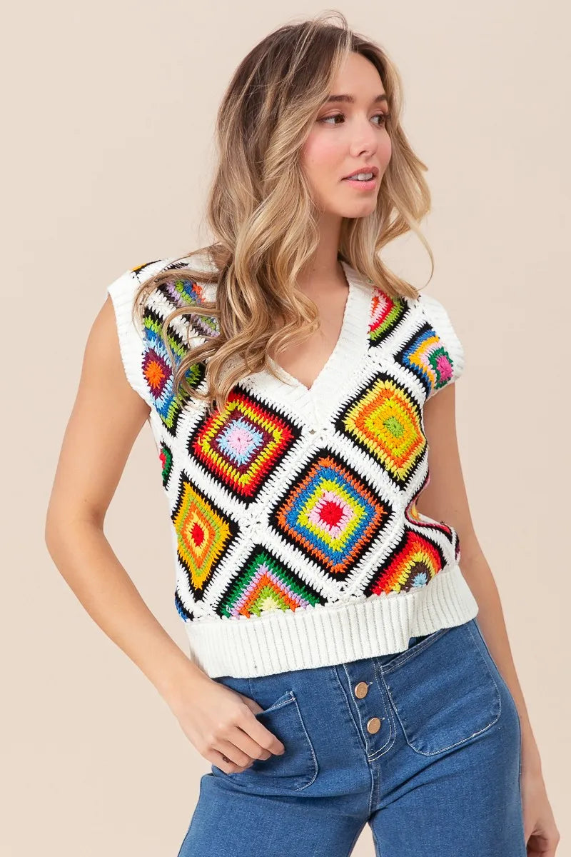 BiBi Diamond Granny Square Sweater Vest | Sweater Vests Daverri Fashions