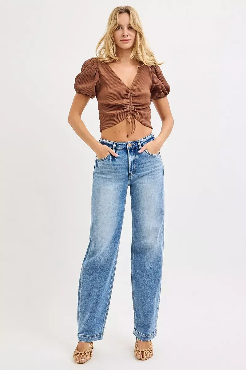 RISEN High Rise Wide Baggy Jeans - DAVERRI FASHIONS