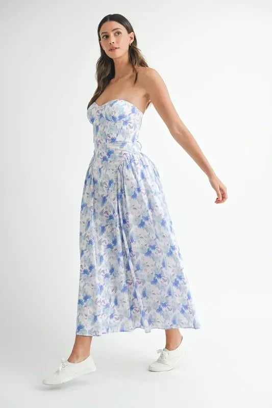 MABLE Sweetheart Neckline Floral Printed Midi Dress - DAVERRI FASHIONS