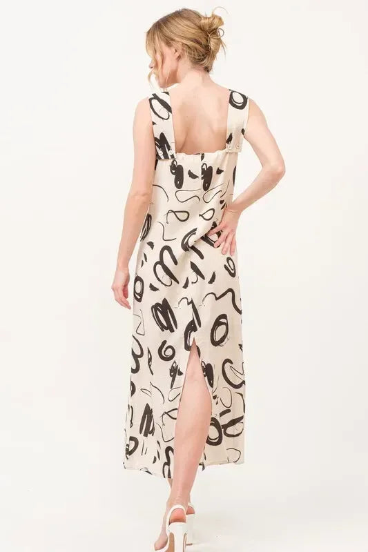 And The Why Square Neck Abstract Printed Maxi Dress - DAVERRI FASHIONS