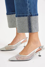 RISEN High Rise Ankle Wide Rhine Stone Cuffed Jeans | Jeans Daverri Fashions