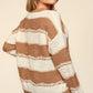 Haptics Striped Contrast Distressed Sweater - DAVERRI FASHIONS