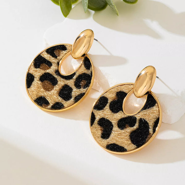 Leopard Circle Dangle Earrings | Earrings Daverri Fashions