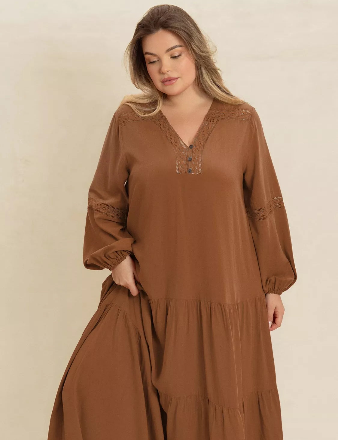 Plus Size Bohemian Tiered Maxi Dress with Balloon Sleeves | Maxi Dresses Daverri Fashions