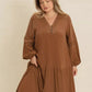 Plus Size Bohemian Tiered Maxi Dress with Balloon Sleeves - DAVERRI FASHIONS