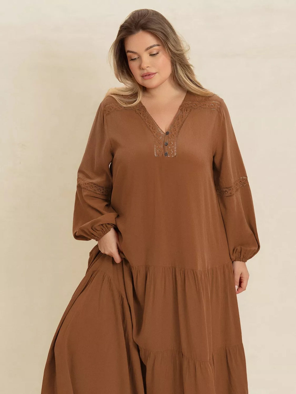 Plus Size Bohemian Tiered Maxi Dress with Balloon Sleeves | Maxi Dresses Daverri Fashions
