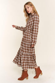And the Why Plaid Tiered Midi Shirt Dress | Daverri Fashions