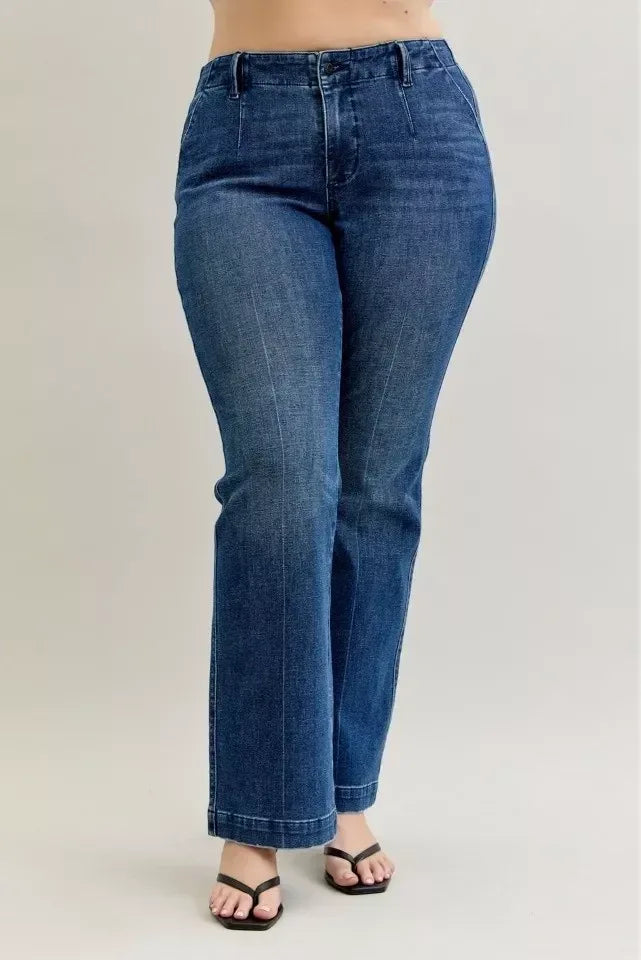 Judy Blue Full Size Mid Rise Bootcut Jeans with Welt Pockets Plus Size - DAVERRI FASHIONS