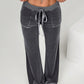 Daverri gray velvet flare pants with drawstring waist and pockets