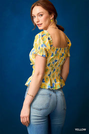 Umgee Floral Smocked Peplum Blouse | Daverri Fashions