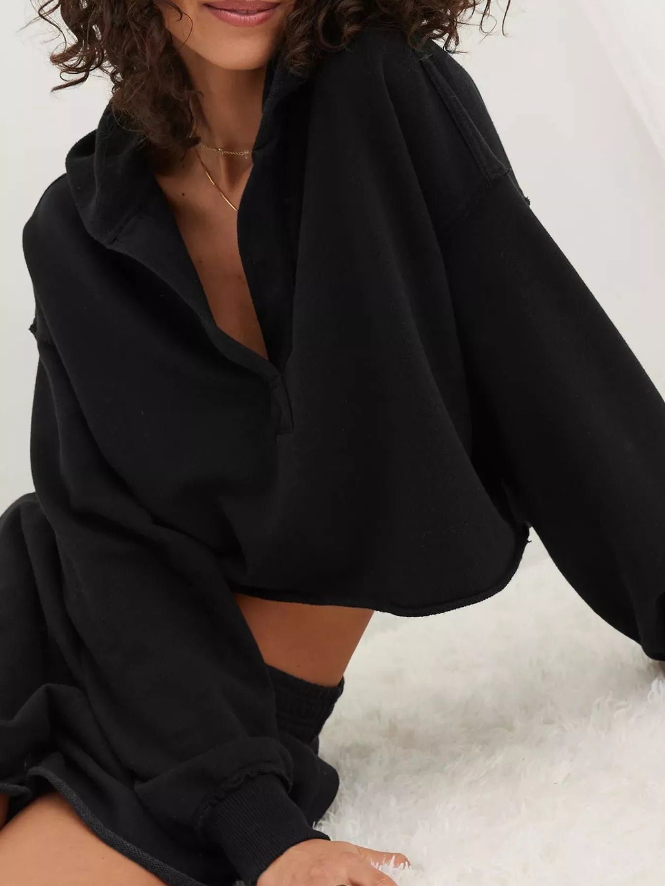 Black oversized Exposed Seam Dropped Shoulder Hoodie, relaxed loose fit