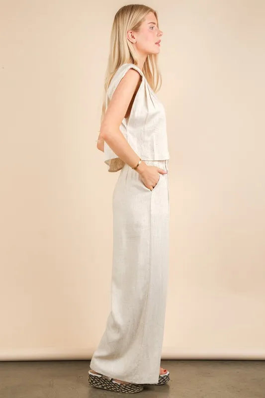 VERY J Solid Woven Top & Pants Set Outfit Sets