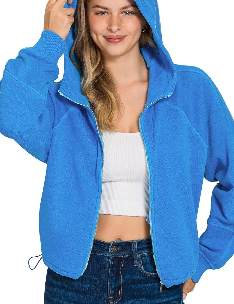 Zenana Fleece Pigment Dye Zip Up Hoodie with Pockets | Hoodies Daverri Fashions