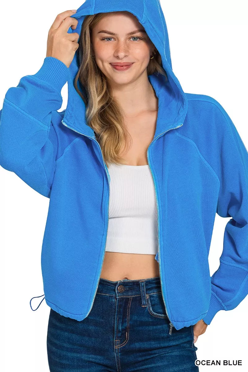 Zenana Fleece Pigment Dye Zip Up Hoodie with Pockets | Hoodies Daverri Fashions