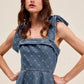 SO ME A Line Fit and Flare Diamond Bow Ribbon Denim Dres - DAVERRI FASHIONS