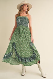 Aemi + Co Green Ditsy Floral Ruffled Hem Maxi Cami Dress Cami Dresses