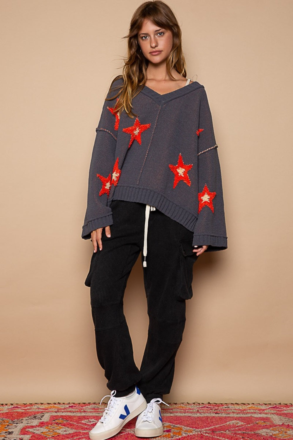 POL Long Sleeve Star Patch Sweater Sweaters