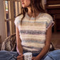 Cozy SO ME fuzzy multi-color stripe sweater top in cream, blue, gray