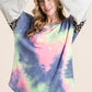 BiBi Tie Dye Terry Top with Contrast Puff Sleeves - DAVERRI FASHIONS