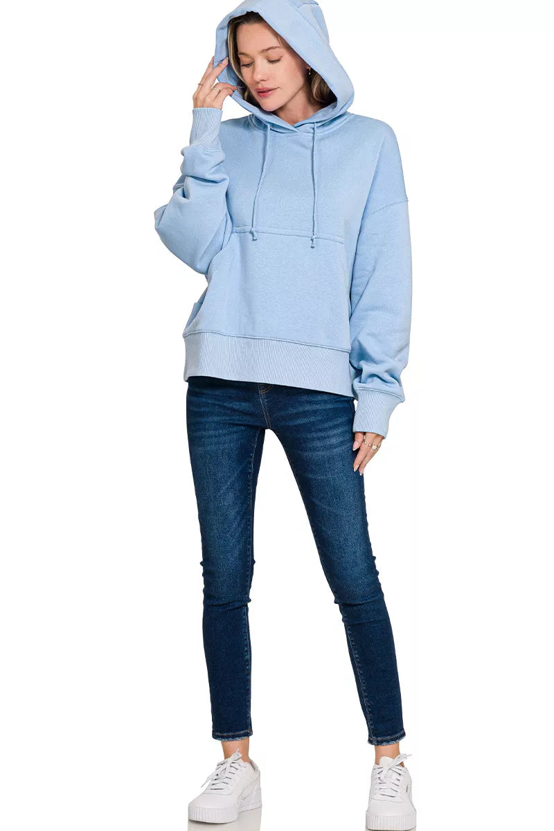 Zenana Oversized Fleece Kangaroo Pocket Hoodie Spring Blue | Hoodies Daverri Fashions