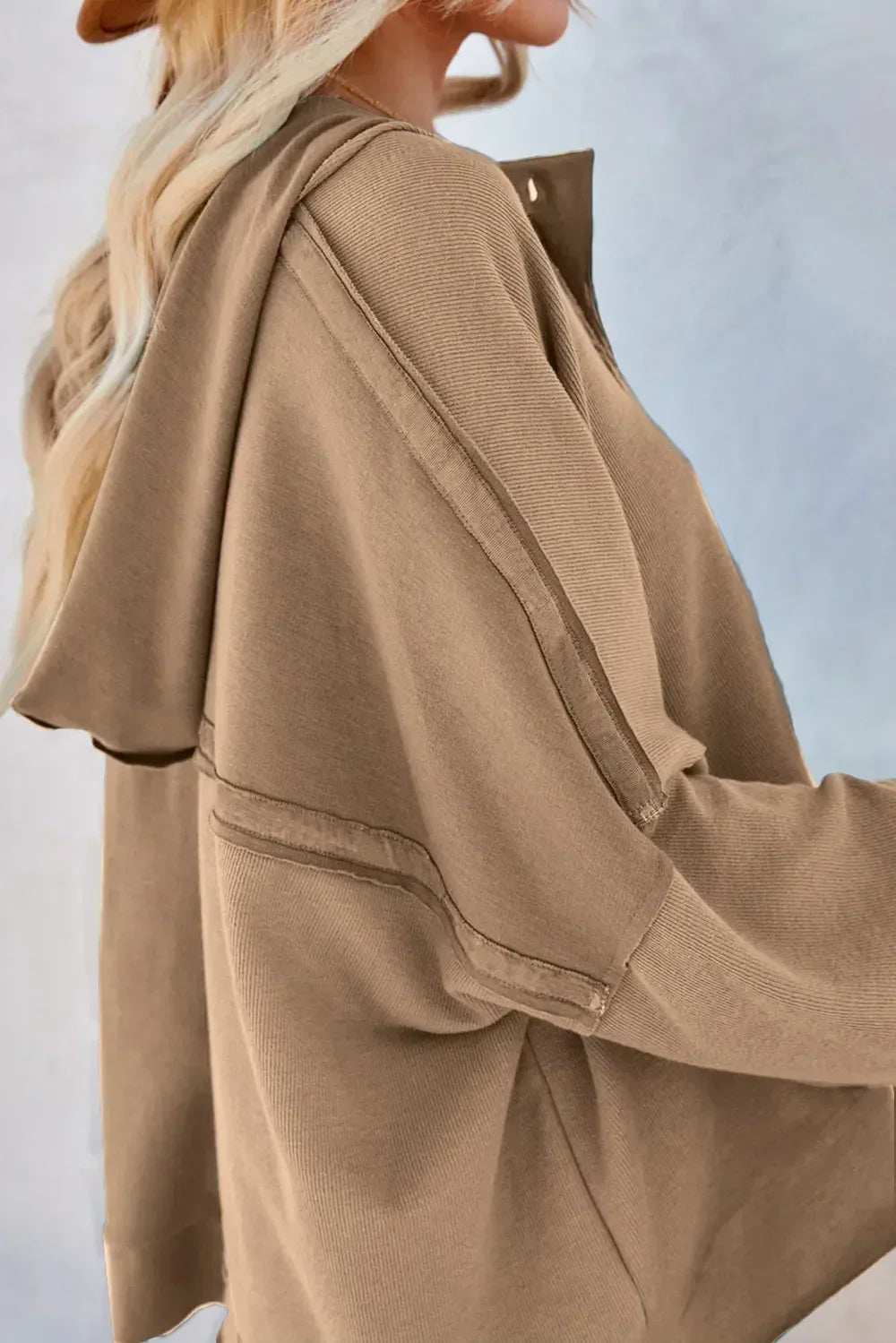 Exposed Seam Long Sleeve Hoodie - DAVERRI FASHIONS