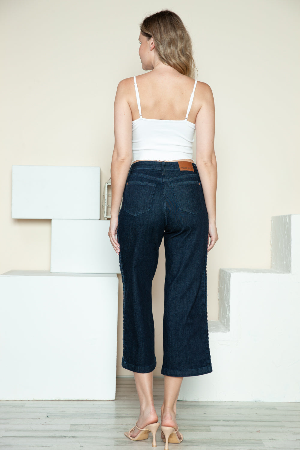 Judy Blue Full Size Side Seam Braid Detail Crop Wide Leg Jeans Jeans