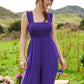 Davi & Dani purple sleeveless jumpsuit with ruffle straps and tiered hem