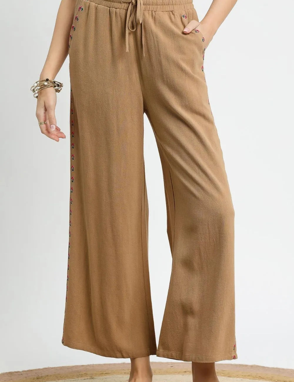 Camel Umgee Wide Leg Drawstring Pants | Pants Daverri Fashions