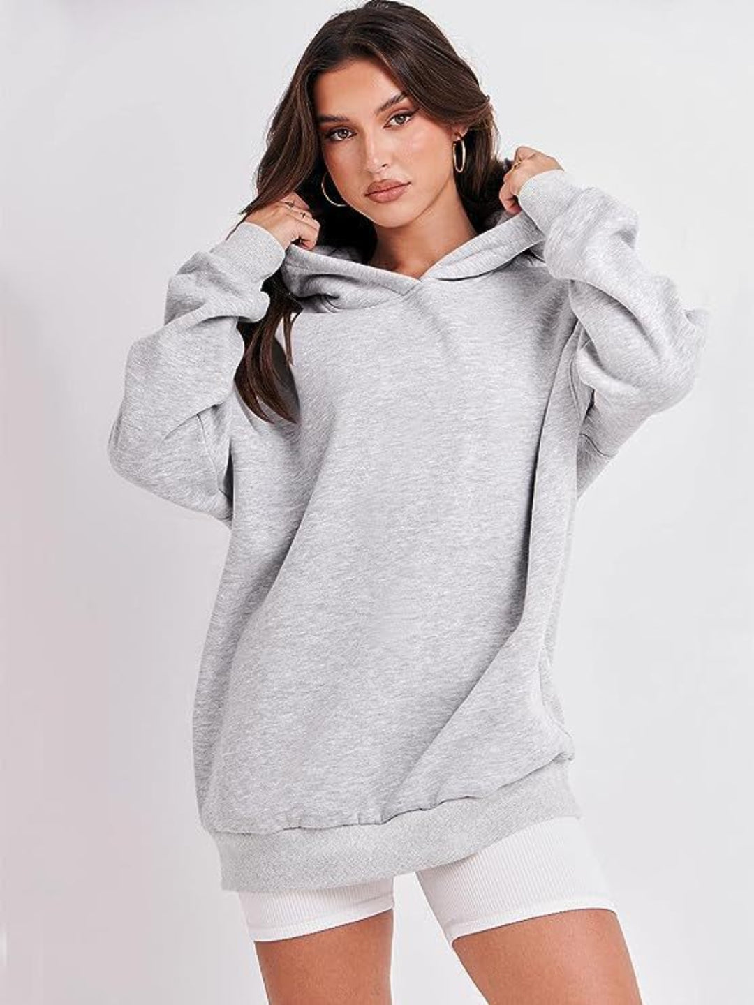 Dropped Shoulder Long Sleeve Hoodie Tops