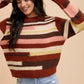 Annie Wear Color Block Round Neck Long Sleeve Sweater - DAVERRI FASHIONS