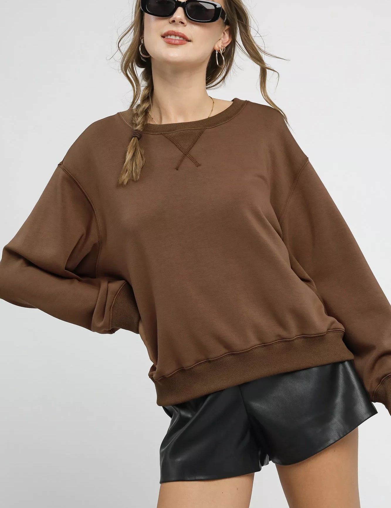 Umgee Round Neck Long Sleeve Fleece Sweatshirt | Sweatshirts Daverri Fashions