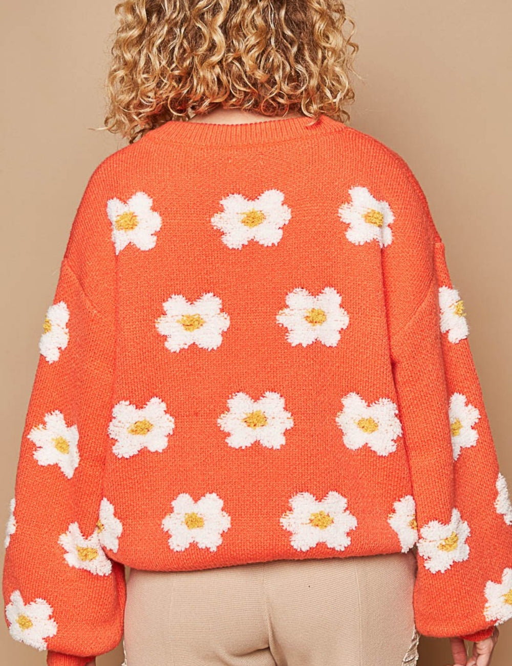 POL Daisy Pattern Drop Shoulder Sweater