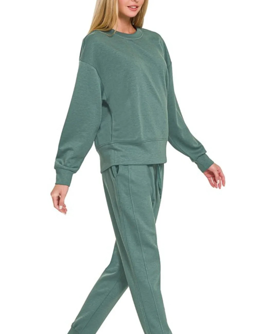 Zenana Scuba Crewneck Pullover & Joggers 2 Pieces Set | Loungewear Sets Daverri Fashions