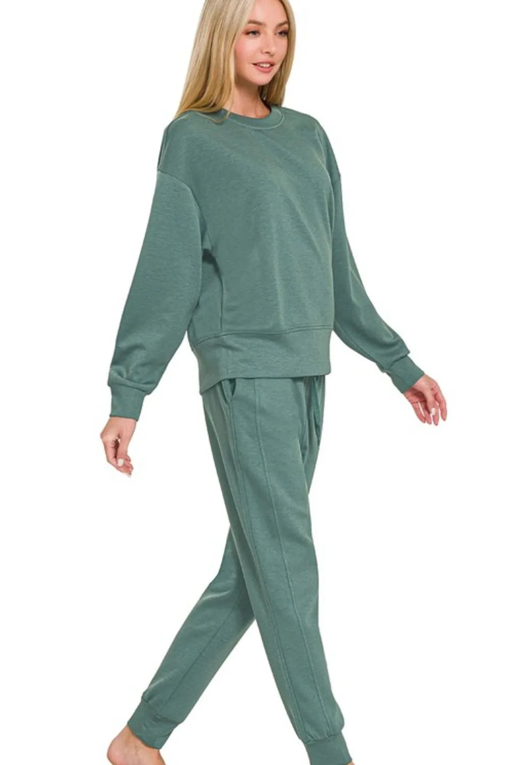 Zenana Scuba Crewneck Pullover & Joggers 2 Pieces Set Sweatsuits