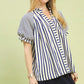 Blue and white striped Umgee blouse with ruffled short flutter sleeves