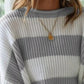Cozy ribbed knit plus size striped sweater in gray and off-white