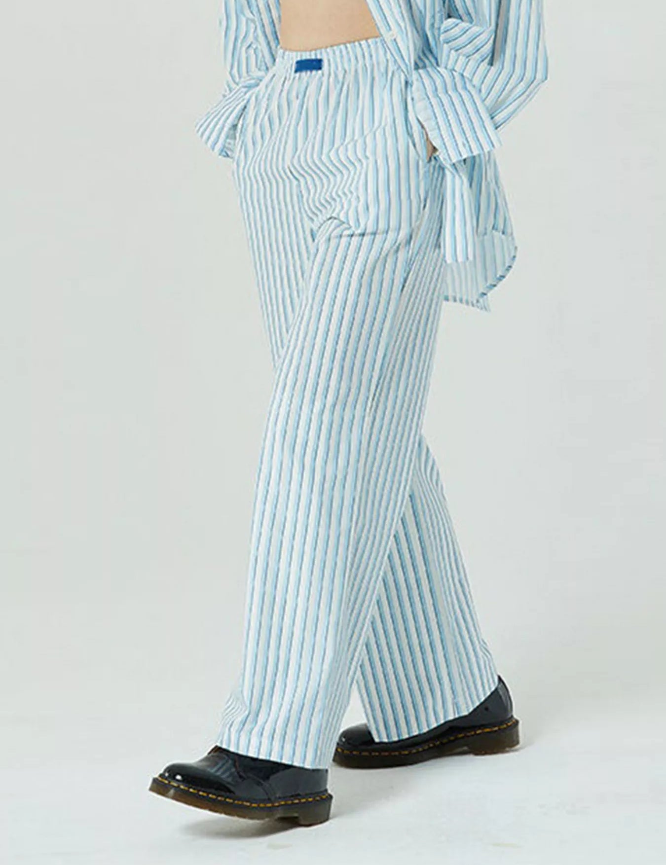 Sky Blue Stripes Elastic Waist Wide Leg Pants | Loungewear Pants Daverri Fashions