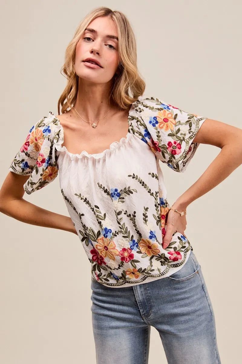 SO ME Floral Embroidered Two Way Off The Shoulder Blouse Blouses