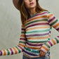 Vibrant SO ME Mardi Gras Color Stripe Stretch Mesh Top with rainbow stripes