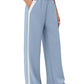 Light blue Side Striped Wide Leg Pants with white side stripe